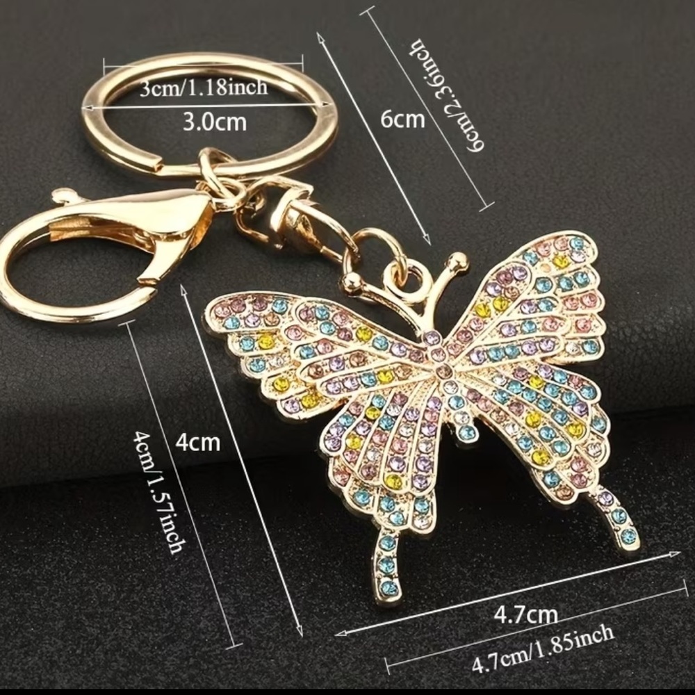 LAST ONE Sparkling Purple Rhinestone Butterfly Keychain/Bag Charm Metallic NIP - Picture 2 of 2
